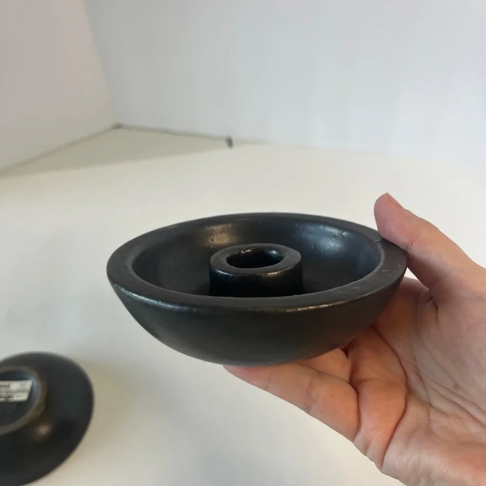 IKEA Black Ceramic Taper Candle Holder Set of 2 Minimalist Scandi 200.294.13